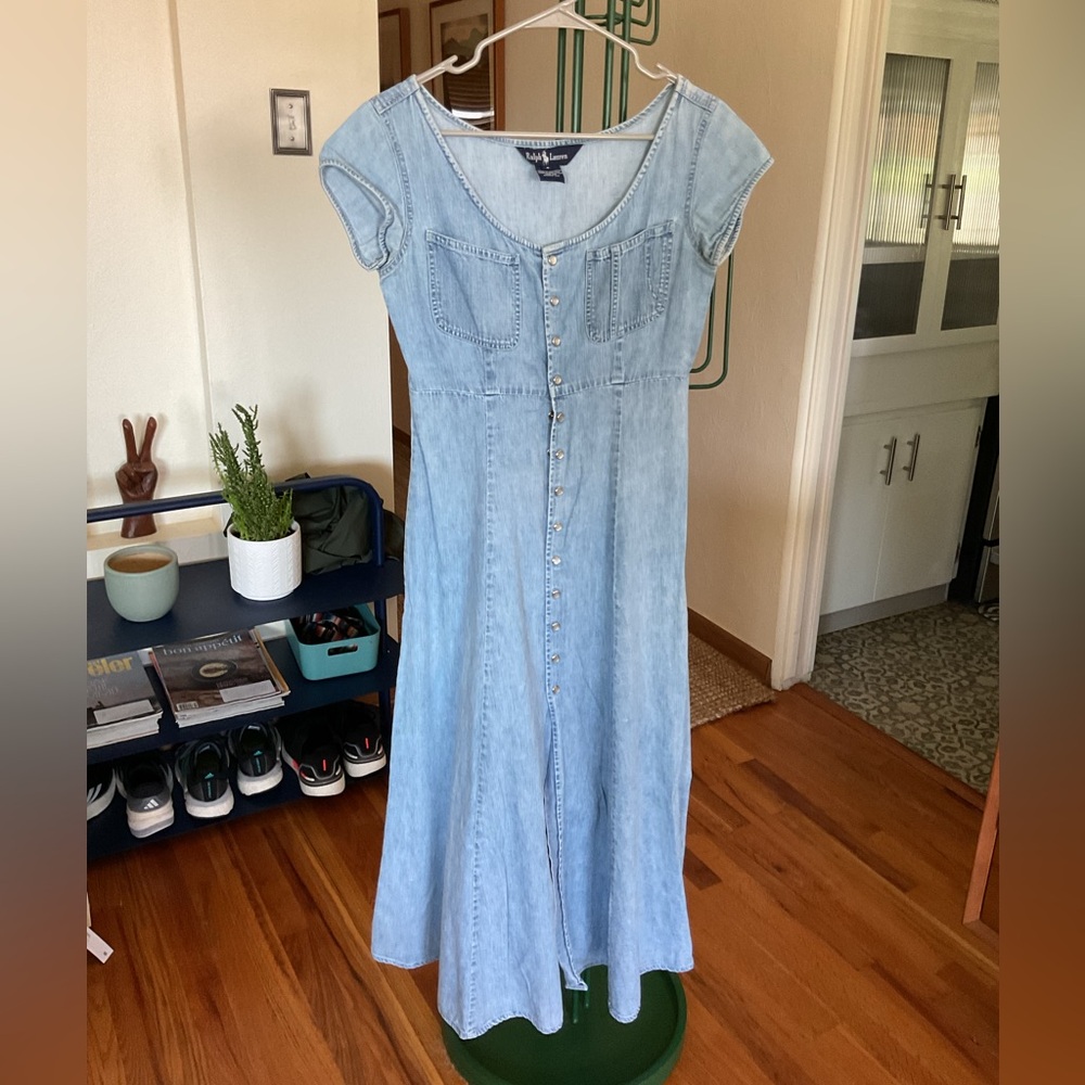 Vintage Ralph Lauren Denim Pearl Snap Dress - Size 4
